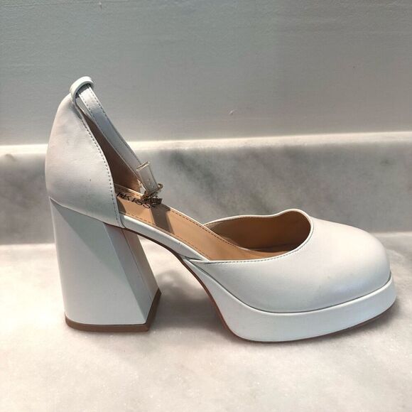Wetkiss Ankle Buckle Strap Round Toe Platform Chunky Pump Heels White Size 9.5 - Picture 12 of 16